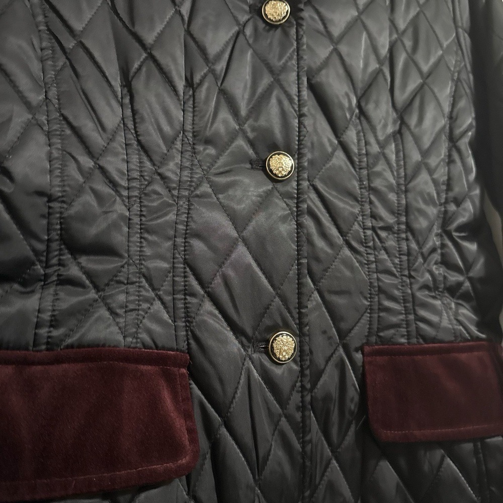 Vince Camuto Jacket Womens Medium Black Quilted Velvet Trim Button Front - Picture 3 of 7